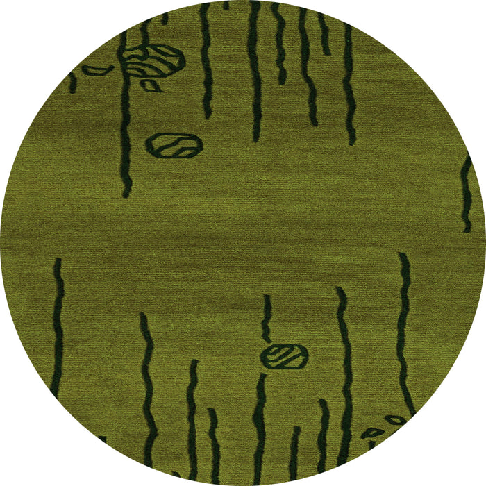 Round Machine Washable Abstract Green Modern Area Rugs, wshabs3136grn