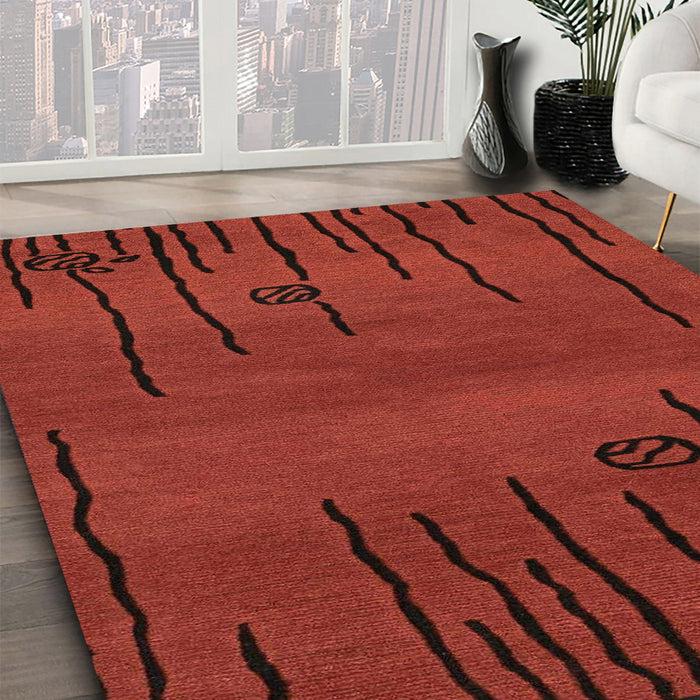 Abstract Red Modern Rug in Family Room, abs3136