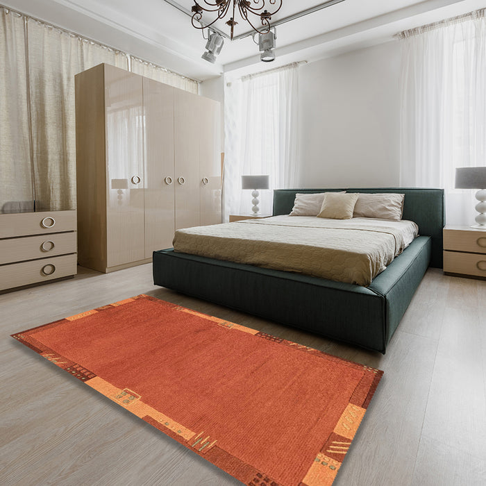 Machine Washable Abstract Orange Red Rug in a Bedroom, wshabs3137
