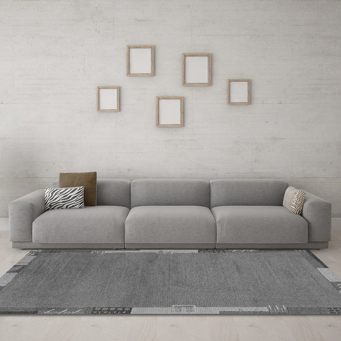 Machine Washable Abstract Gray Modern Rug in a Living Room,, wshabs3137gry