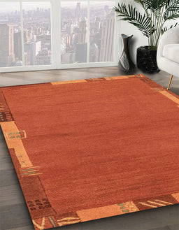 Machine Washable Abstract Orange Red Rug in a Family Room, wshabs3137