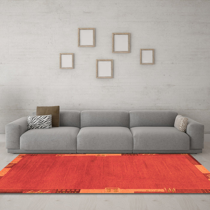 Machine Washable Abstract Orange Modern Area Rugs in a Living Room, wshabs3137org