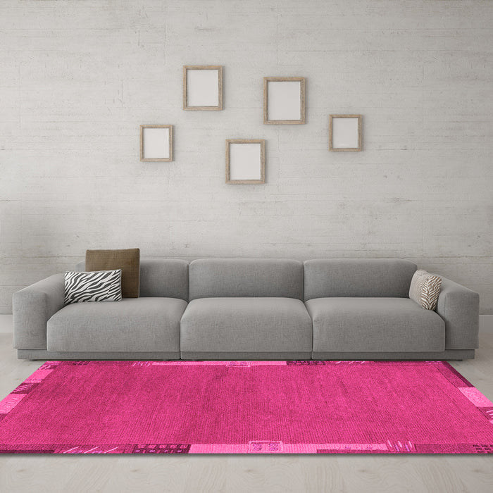 Machine Washable Abstract Pink Modern Rug in a Living Room, wshabs3137pnk