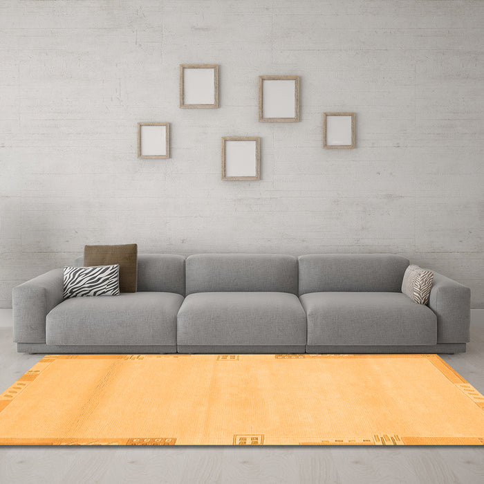 Machine Washable Abstract Orange Modern Area Rugs in a Living Room, wshabs3138org