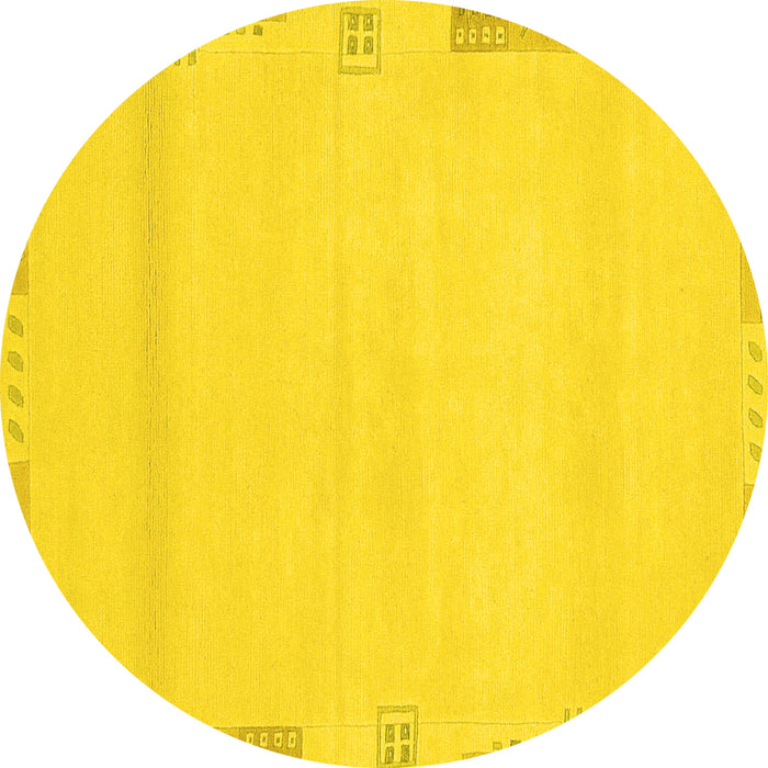 Round Machine Washable Abstract Yellow Modern Rug, wshabs3138yw