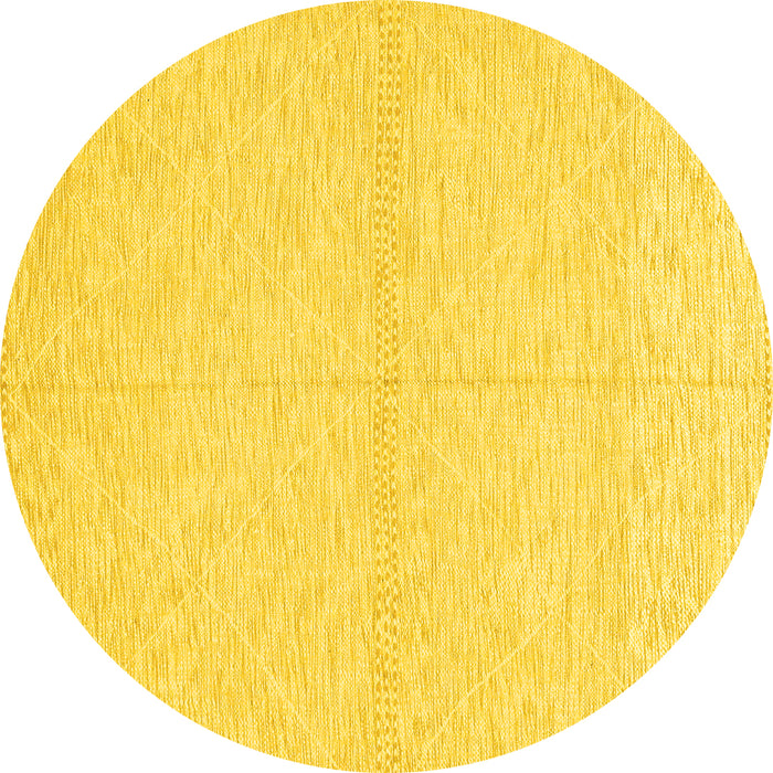 Round Machine Washable Solid Yellow Modern Rug, wshabs3139yw