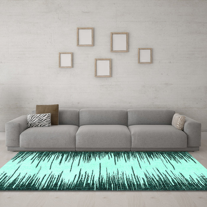Machine Washable Abstract Turquoise Modern Area Rugs in a Living Room,, wshabs3140turq