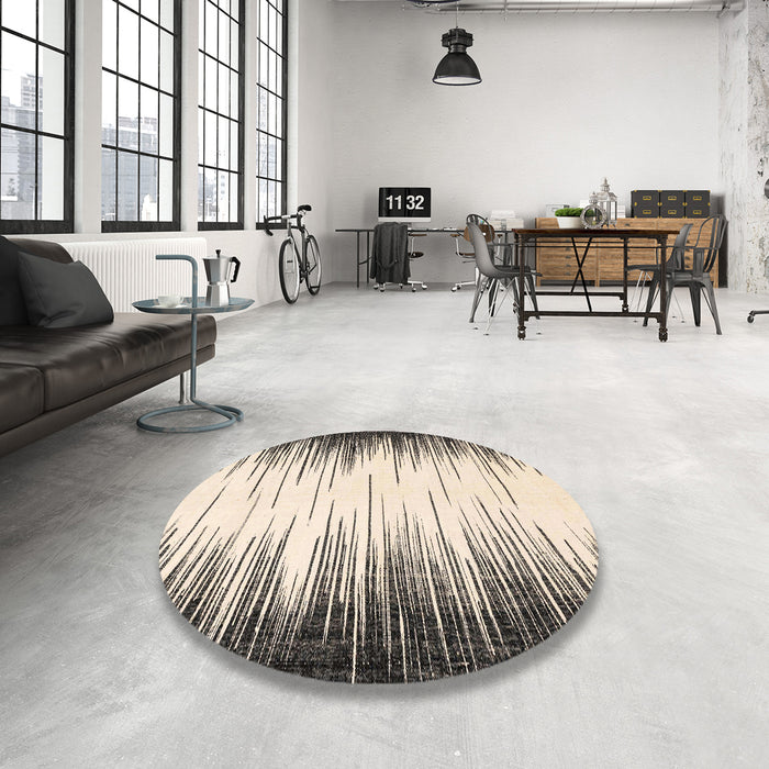 Round Abstract Coffee Brown Modern Rug in a Office, abs3140