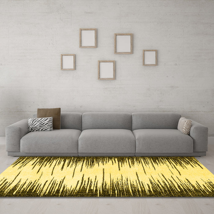Machine Washable Abstract Yellow Modern Rug in a Living Room, wshabs3140yw