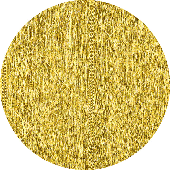 Round Machine Washable Abstract Yellow Modern Rug, wshabs3142yw