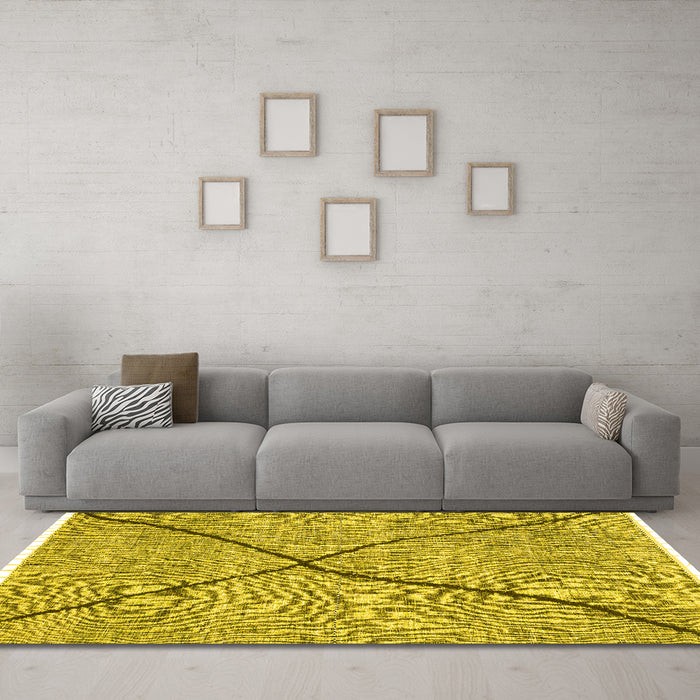 Machine Washable Abstract Yellow Modern Rug in a Living Room, wshabs3143yw