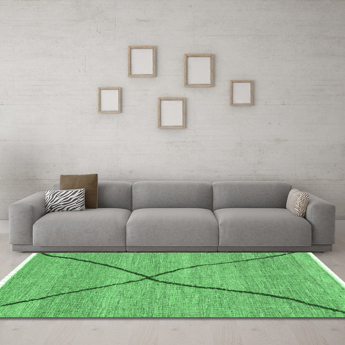 Machine Washable Abstract Emerald Green Modern Area Rugs in a Living Room,, wshabs3143emgrn