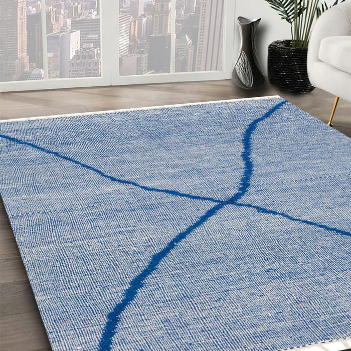 Abstract Steel Blue Modern Rug in Family Room, abs3143