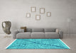 Machine Washable Abstract Turquoise Modern Area Rugs in a Living Room,, wshabs3143turq