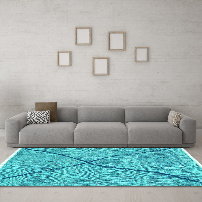 Machine Washable Abstract Turquoise Modern Area Rugs in a Living Room,, wshabs3143turq