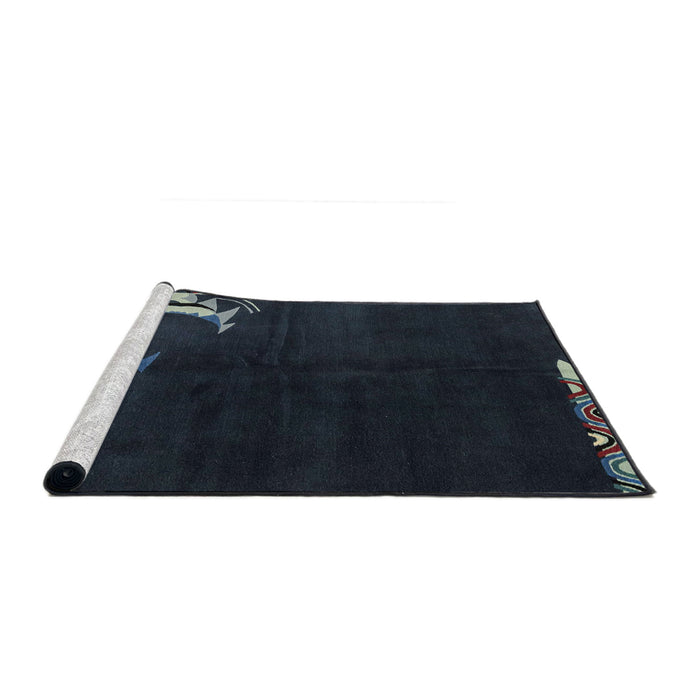 Sideview of Machine Washable Abstract Blue Moss Green Rug, wshabs3144