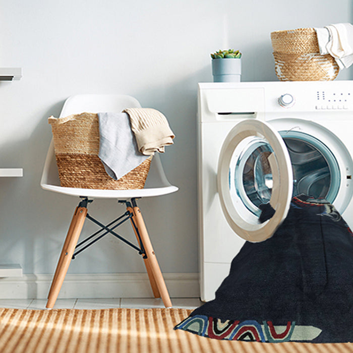 Machine Washable Abstract Blue Moss Green Rug in a Washing Machine, wshabs3144