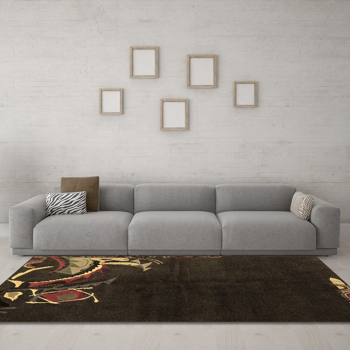 Machine Washable Oriental Brown Asian Inspired Rug in a Living Room,, wshabs3144brn