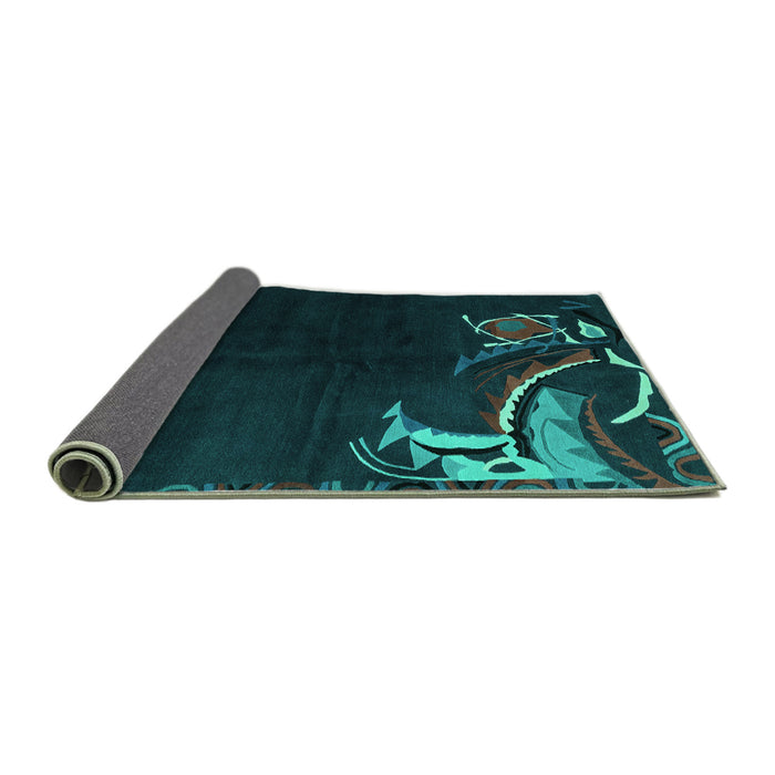 Sideview of Oriental Turquoise Asian Inspired Rug, abs3144turq