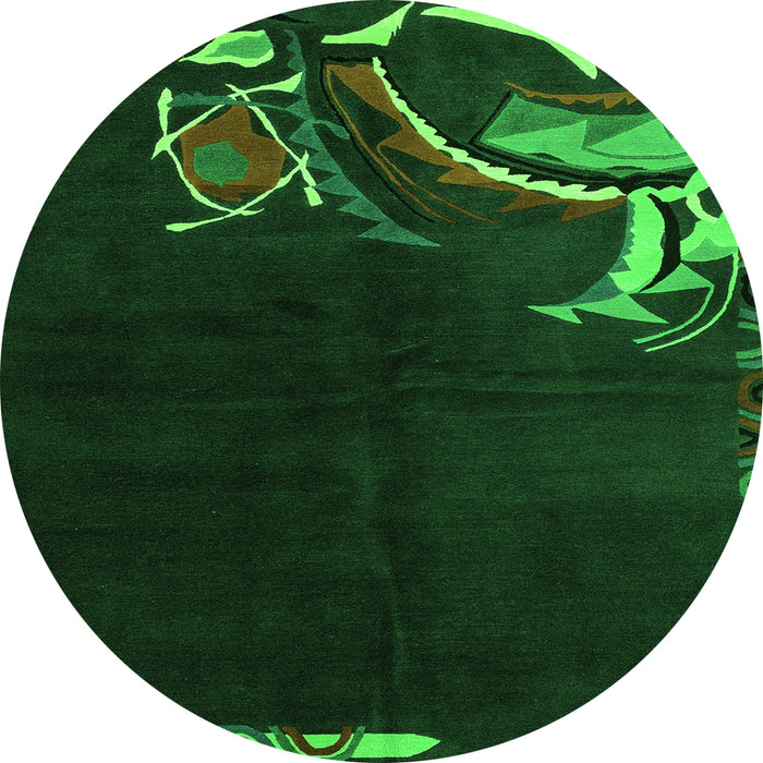 Round Machine Washable Oriental Green Asian Inspired Area Rugs, wshabs3144grn