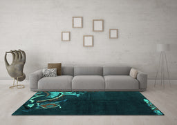 Machine Washable Oriental Turquoise Asian Inspired Area Rugs in a Living Room,, wshabs3144turq