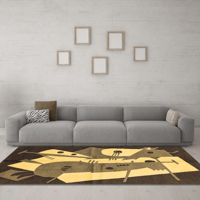Machine Washable Abstract Brown Modern Rug in a Living Room,, wshabs3145brn