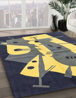 Abstract Metallic Gold Modern Rug in Family Room, abs3145