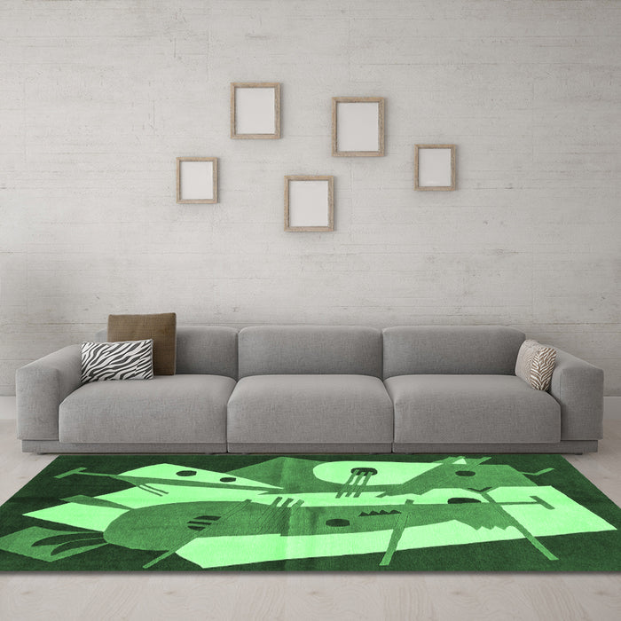 Machine Washable Abstract Emerald Green Modern Area Rugs in a Living Room,, wshabs3145emgrn
