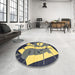 Round Machine Washable Abstract Metallic Gold Rug in a Office, wshabs3145