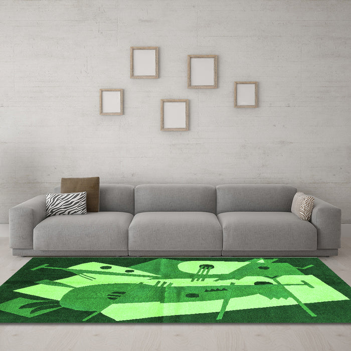 Machine Washable Abstract Green Modern Area Rugs in a Living Room,, wshabs3145grn