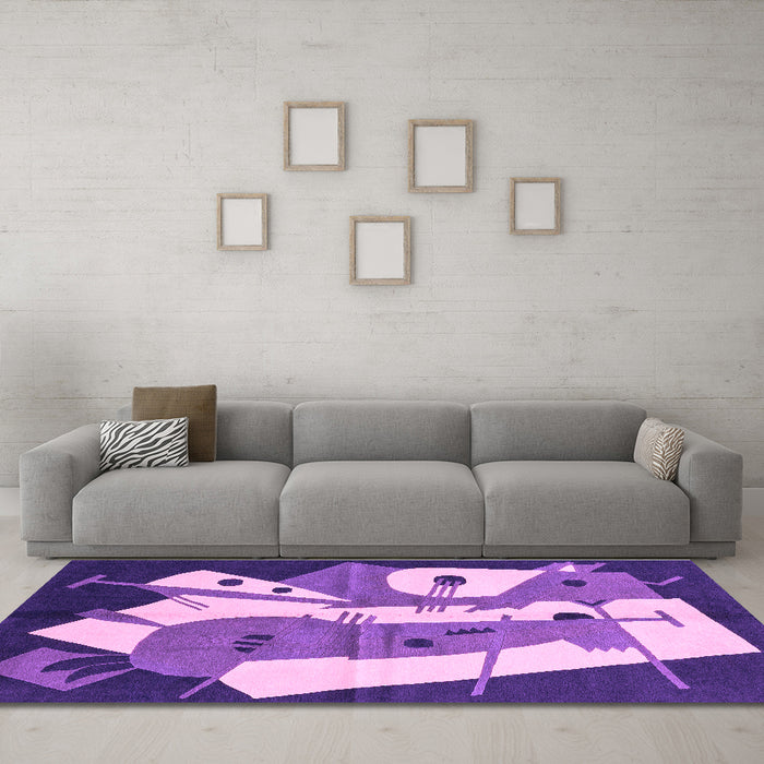 Machine Washable Abstract Purple Modern Area Rugs in a Living Room, wshabs3145pur