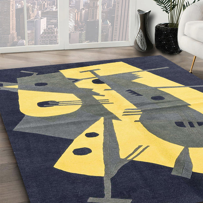 Abstract Metallic Gold Modern Rug in Family Room, abs3145