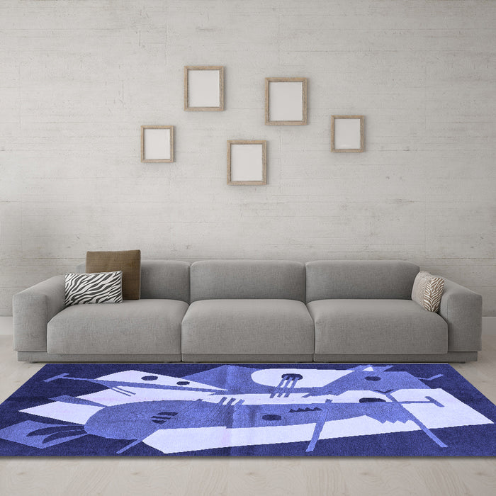 Machine Washable Abstract Blue Modern Rug in a Living Room, wshabs3145blu