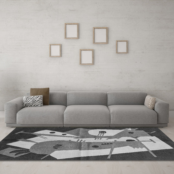 Machine Washable Abstract Gray Modern Rug in a Living Room,, wshabs3145gry