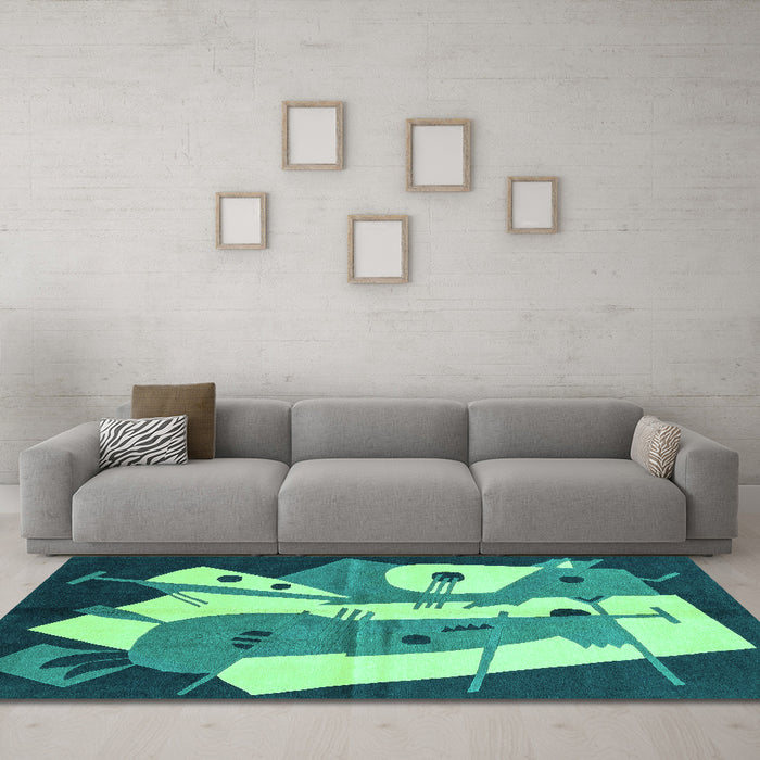 Machine Washable Abstract Turquoise Modern Area Rugs in a Living Room,, wshabs3145turq