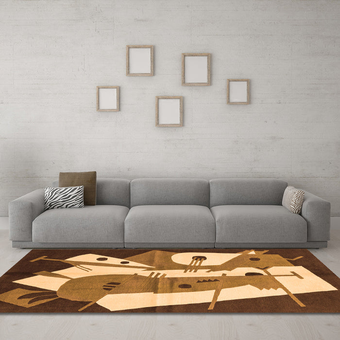 Machine Washable Abstract Orange Modern Area Rugs in a Living Room, wshabs3145org