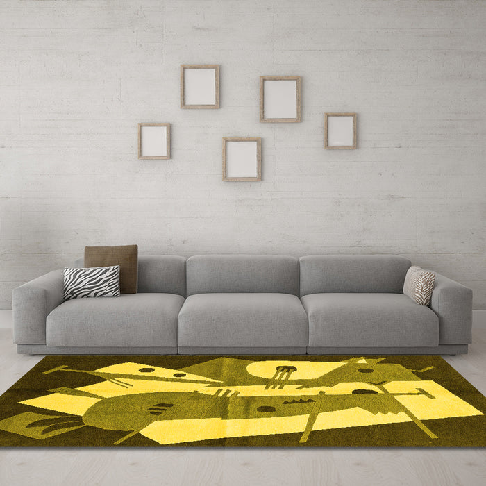 Machine Washable Abstract Yellow Modern Rug in a Living Room, wshabs3145yw