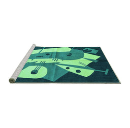 Sideview of Machine Washable Abstract Turquoise Modern Area Rugs, wshabs3145turq