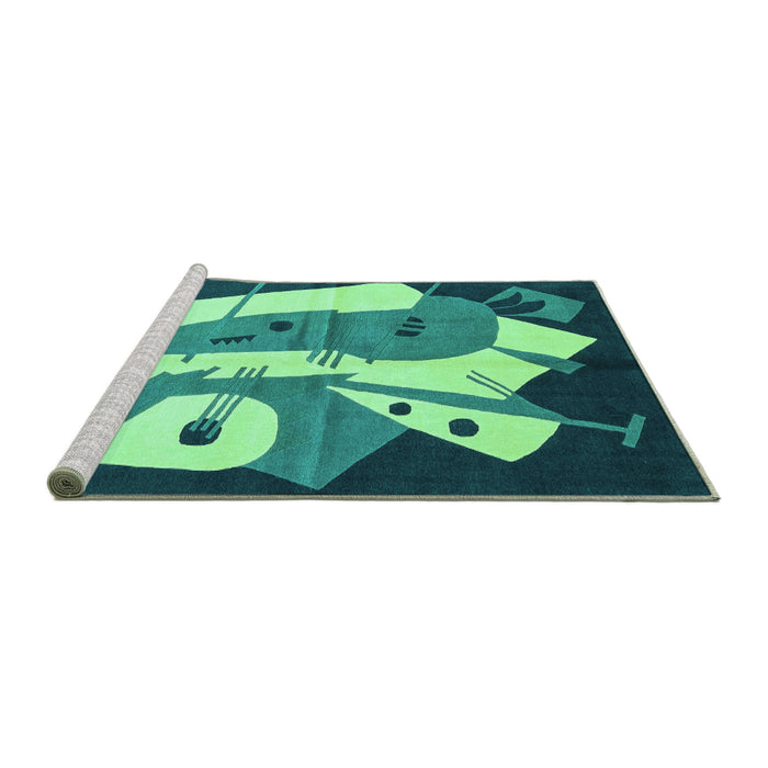 Sideview of Machine Washable Abstract Turquoise Modern Area Rugs, wshabs3145turq
