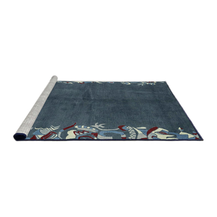 Sideview of Machine Washable Abstract Dark Blue Grey Blue Rug, wshabs3146