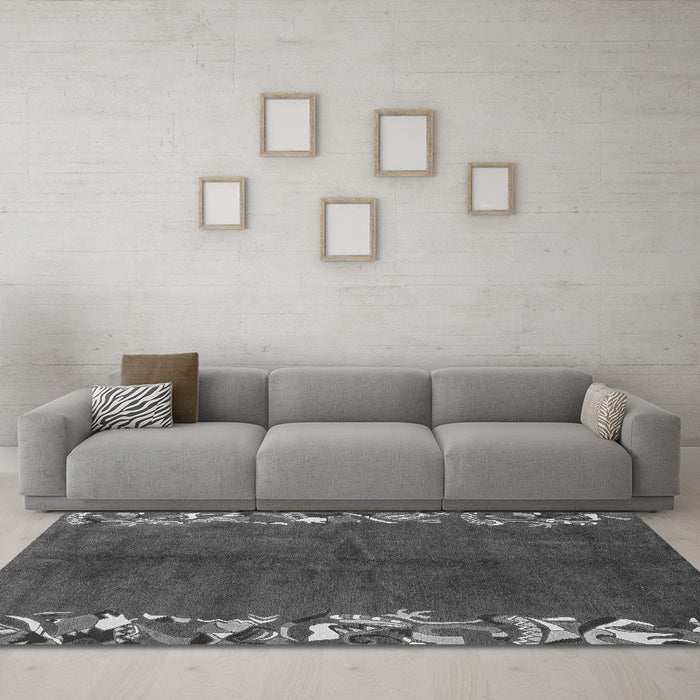 Machine Washable Abstract Gray Modern Rug in a Living Room,, wshabs3146gry