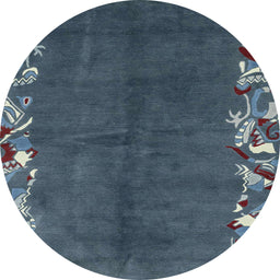 Round Machine Washable Abstract Dark Blue Grey Blue Rug, wshabs3146