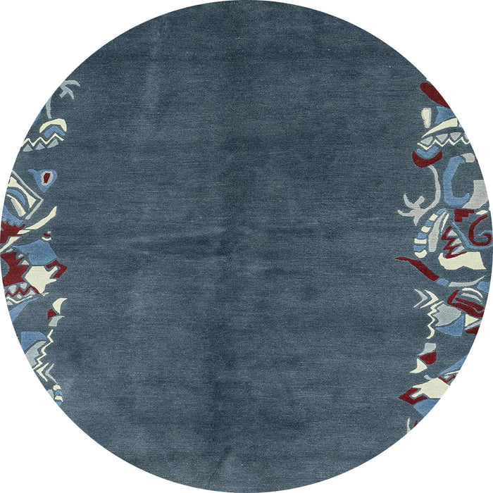 Round Machine Washable Abstract Dark Blue Grey Blue Rug, wshabs3146