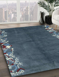 Abstract Dark Blue Grey Blue Modern Rug, abs3146