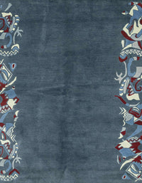 Machine Washable Abstract Dark Blue Grey Blue Rug, wshabs3146