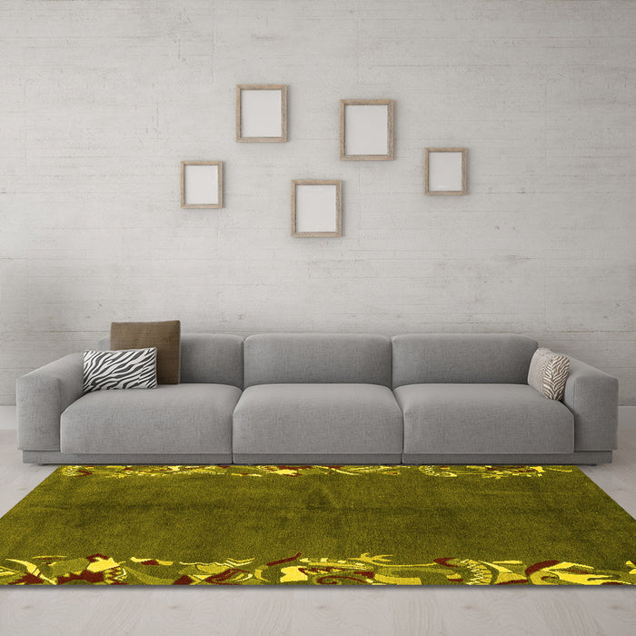 Machine Washable Abstract Yellow Modern Rug in a Living Room, wshabs3146yw