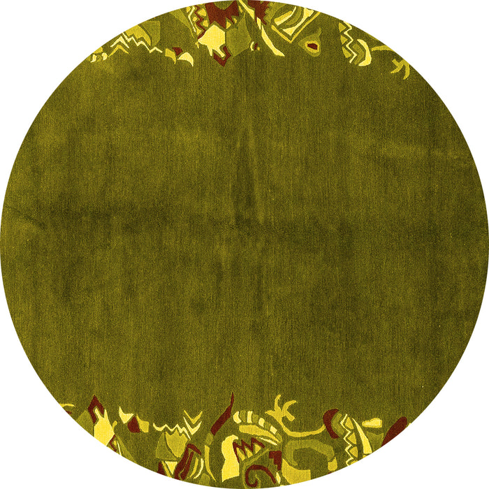 Round Machine Washable Abstract Yellow Modern Rug, wshabs3146yw