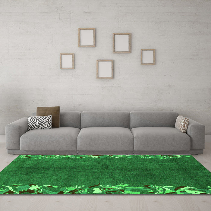 Machine Washable Abstract Green Modern Area Rugs in a Living Room,, wshabs3146grn
