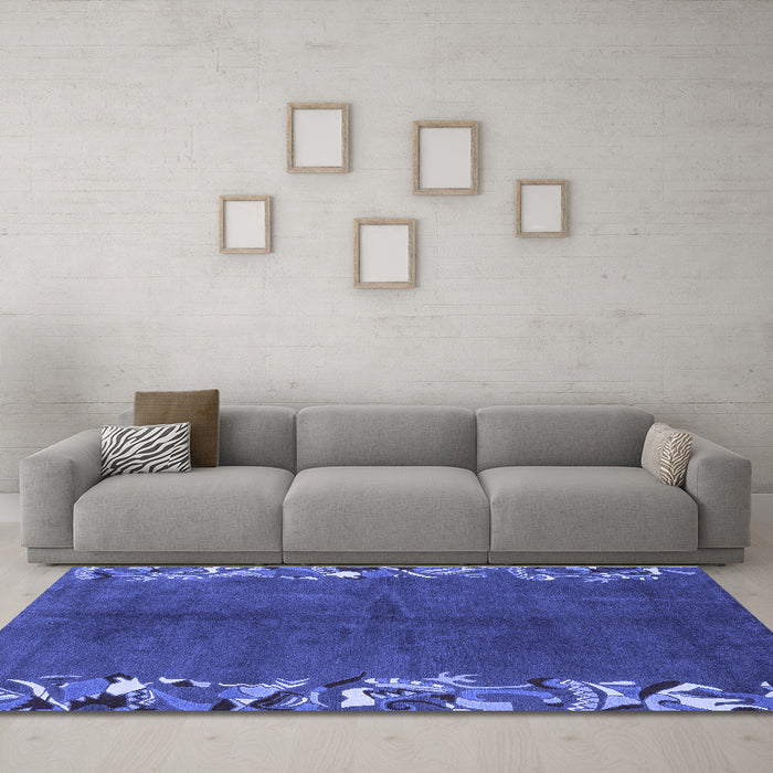 Machine Washable Abstract Blue Modern Rug in a Living Room, wshabs3146blu