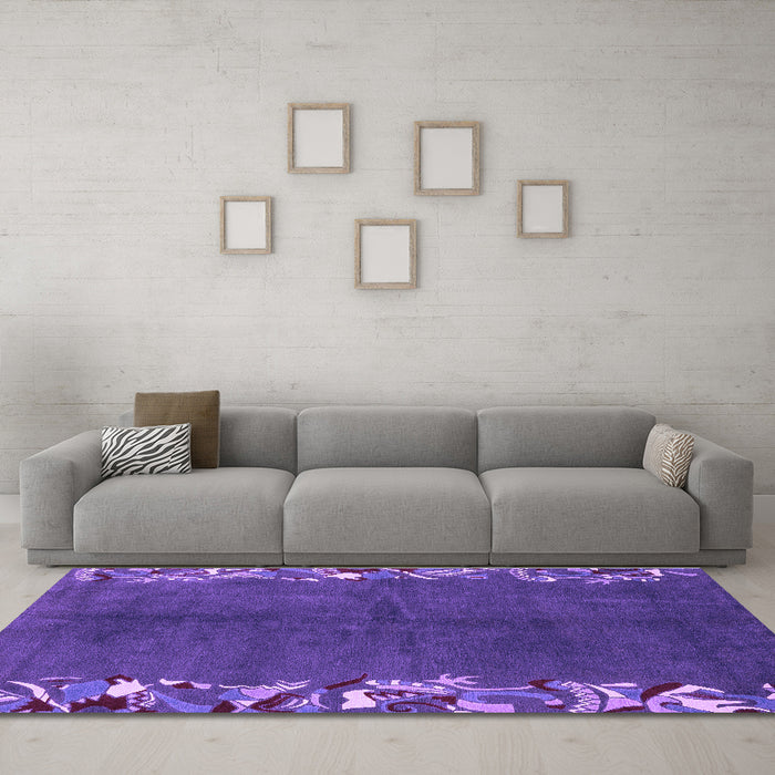 Machine Washable Abstract Purple Modern Area Rugs in a Living Room, wshabs3146pur